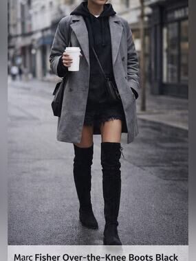 Marc Fisher Over-the-Knee Boots Black Low Heel Thigh High 5.5 Like New